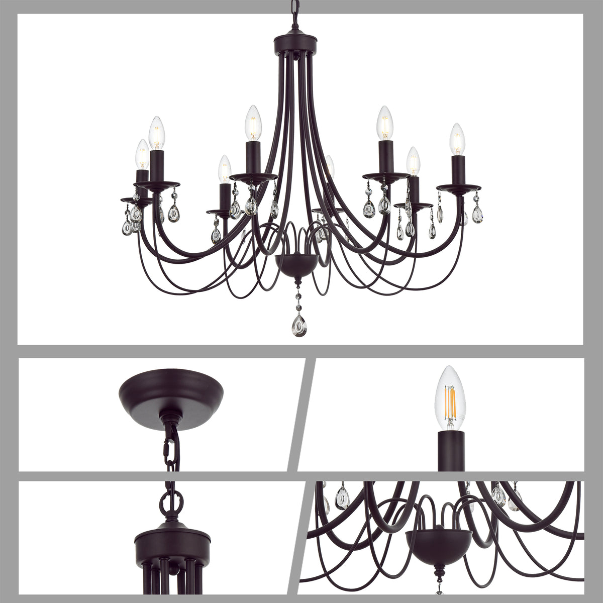 Farmhouse Chandeliers 8 Lights Oil Rubbed Bronze Pendant Lighting Dining Room Light Fixtures Modern Crystal Ceiling Light Fixtures