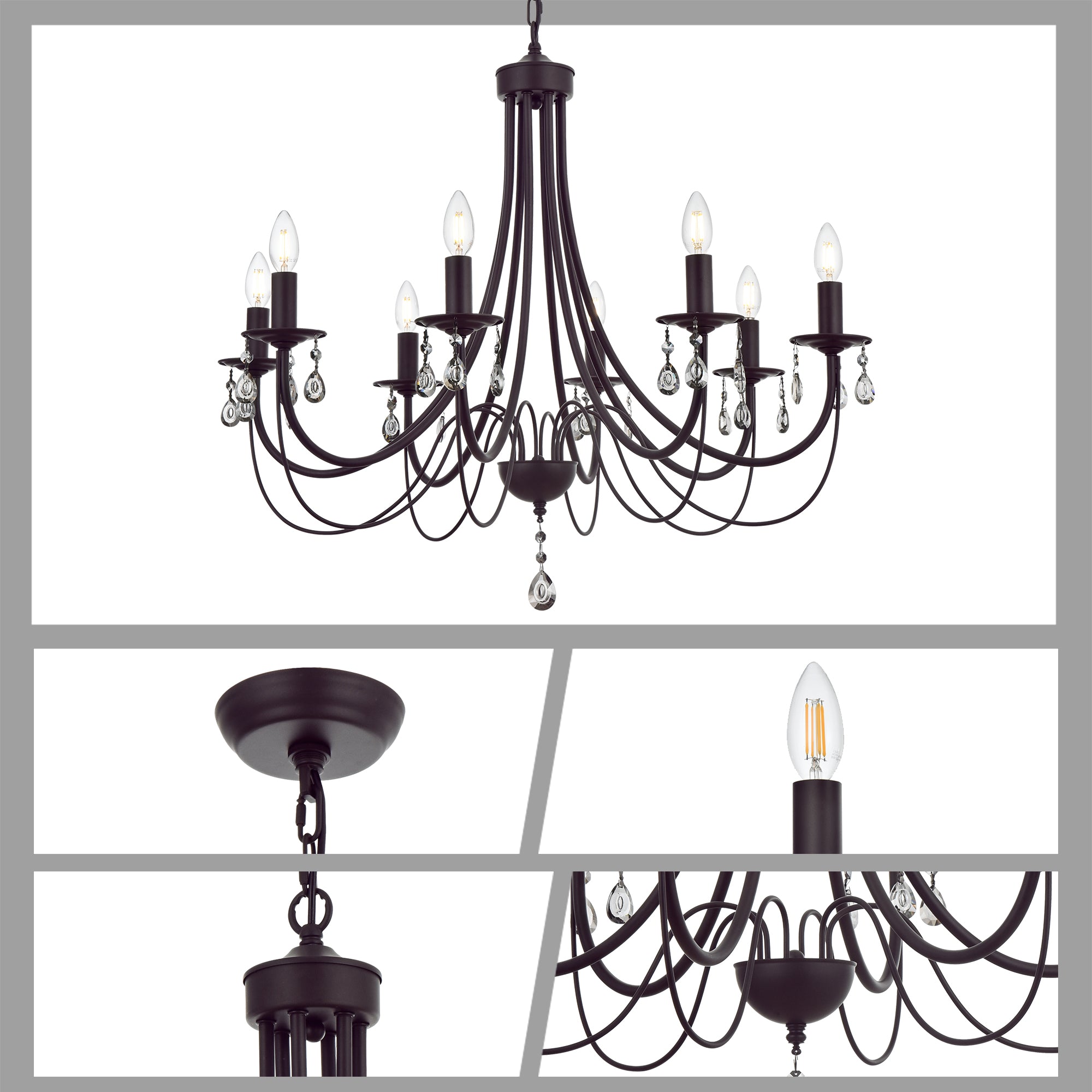 Farmhouse Chandeliers 8 Lights Oil Rubbed Bronze Pendant Lighting Dining Room Light Fixtures Modern Crystal Ceiling Light Fixtures