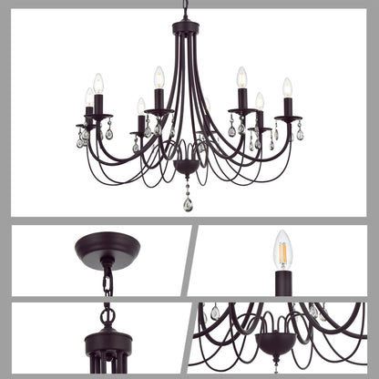 Farmhouse Chandeliers 8 Lights Oil Rubbed Bronze Pendant Lighting Dining Room Light Fixtures Modern Crystal Ceiling Light Fixtures
