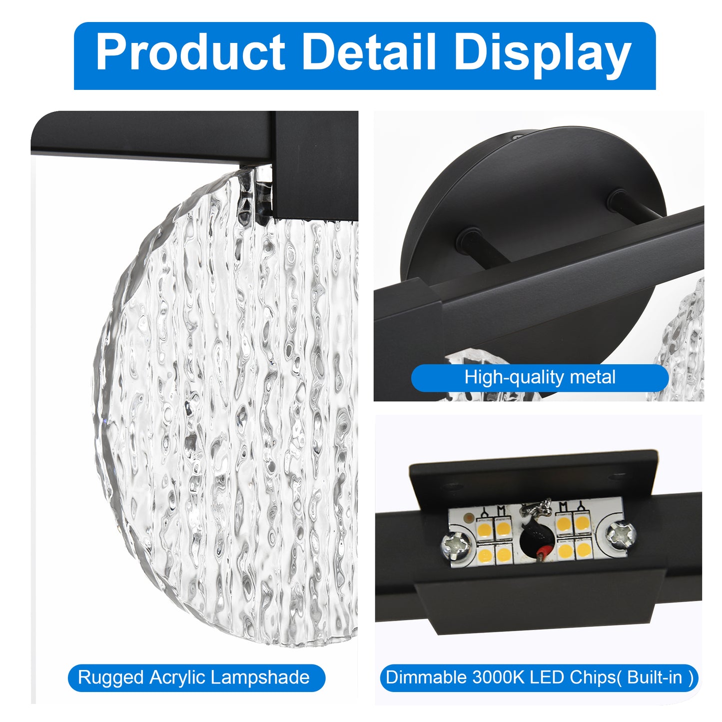 Integrated LED 4-lights Vanity Lights – Rustproof Stainless Steel & Shatterproof Acrylic Lampshade – Bathroom Mirror Lighting