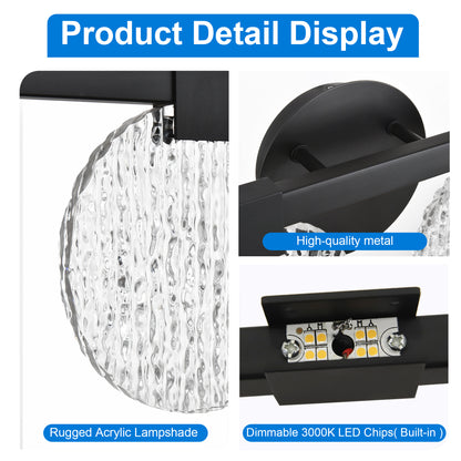 Integrated LED 4-lights Vanity Lights – Rustproof Stainless Steel & Shatterproof Acrylic Lampshade – Bathroom Mirror Lighting