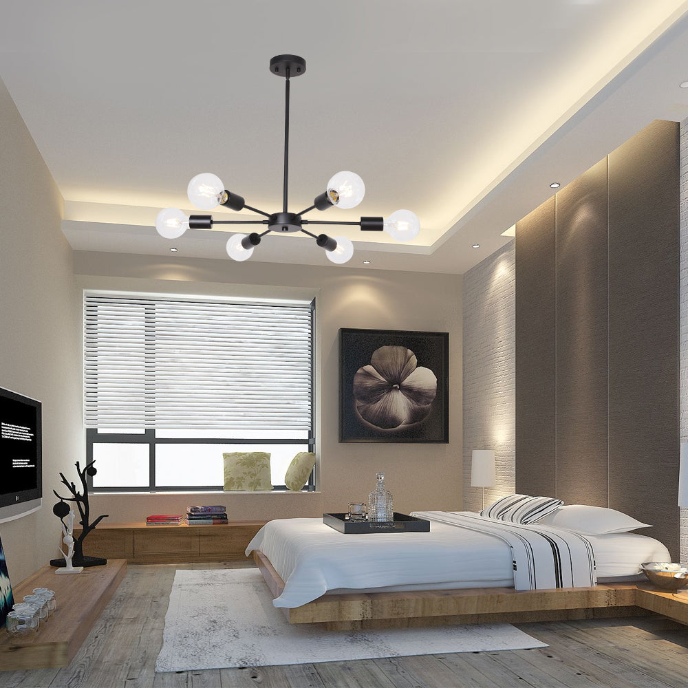 Modern Sputnik Chandelier – 6-Light Adjustable Ceiling Fixture for Vaulted Ceilings E26 Bulb Base