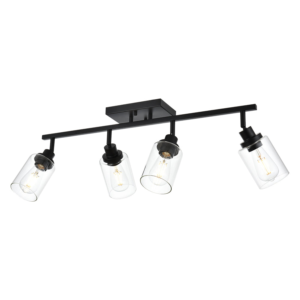Bathroom Vanity Light 4 Light Track Lighting Fixtures Black, Ceiling Lighting Fixtures with Rotatable Track Head for Hallway Porch Foyer Bath Storage, Clear Glass Shade