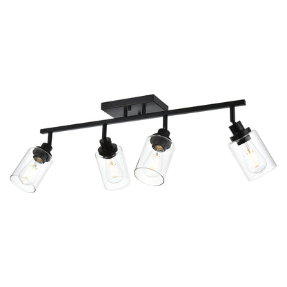 Bathroom Vanity Light 4 Light Track Lighting Fixtures Black, Ceiling Lighting Fixtures with Rotatable Track Head for Hallway Porch Foyer Bath Storage, Clear Glass Shade