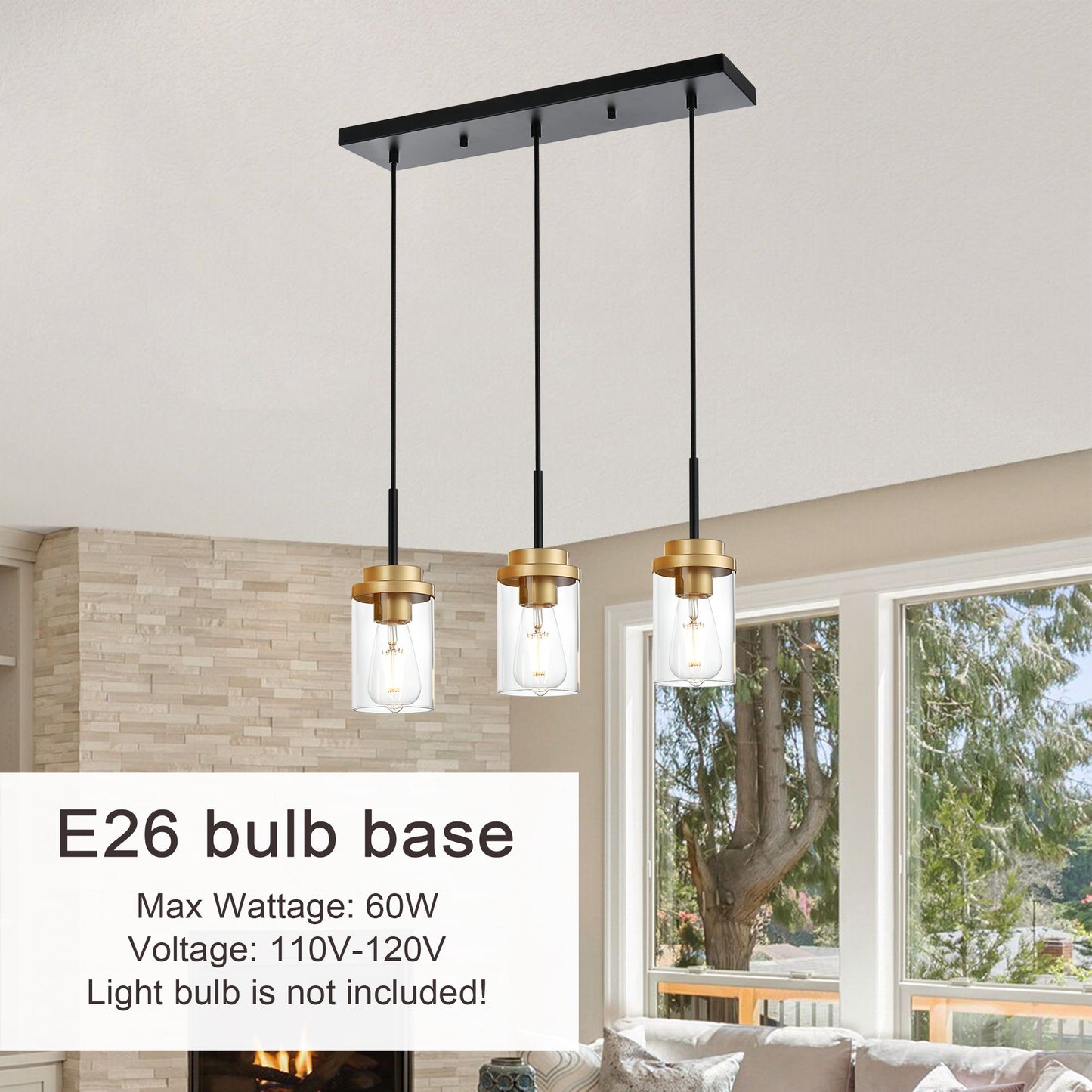 Melucee Collin Linear Kitchen Island Lighting Modern Pendant Light