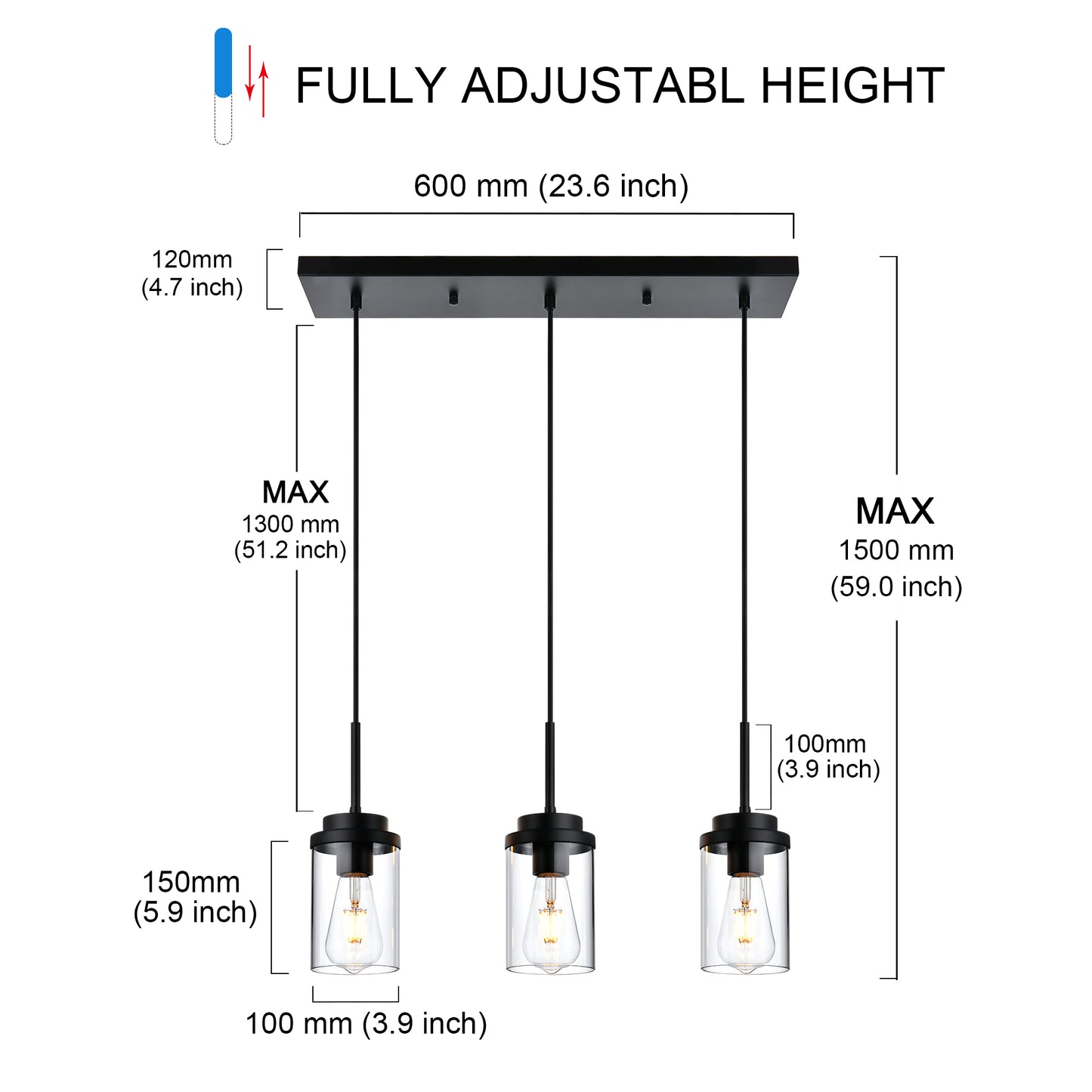 Melucee Collin Linear Kitchen Island Lighting Modern Pendant Light