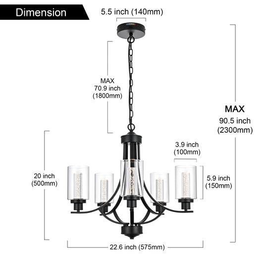 Melucee Reid Pendant Light with Clear Glass Shade, Built-in LED Chips, 5CCT Adjustable