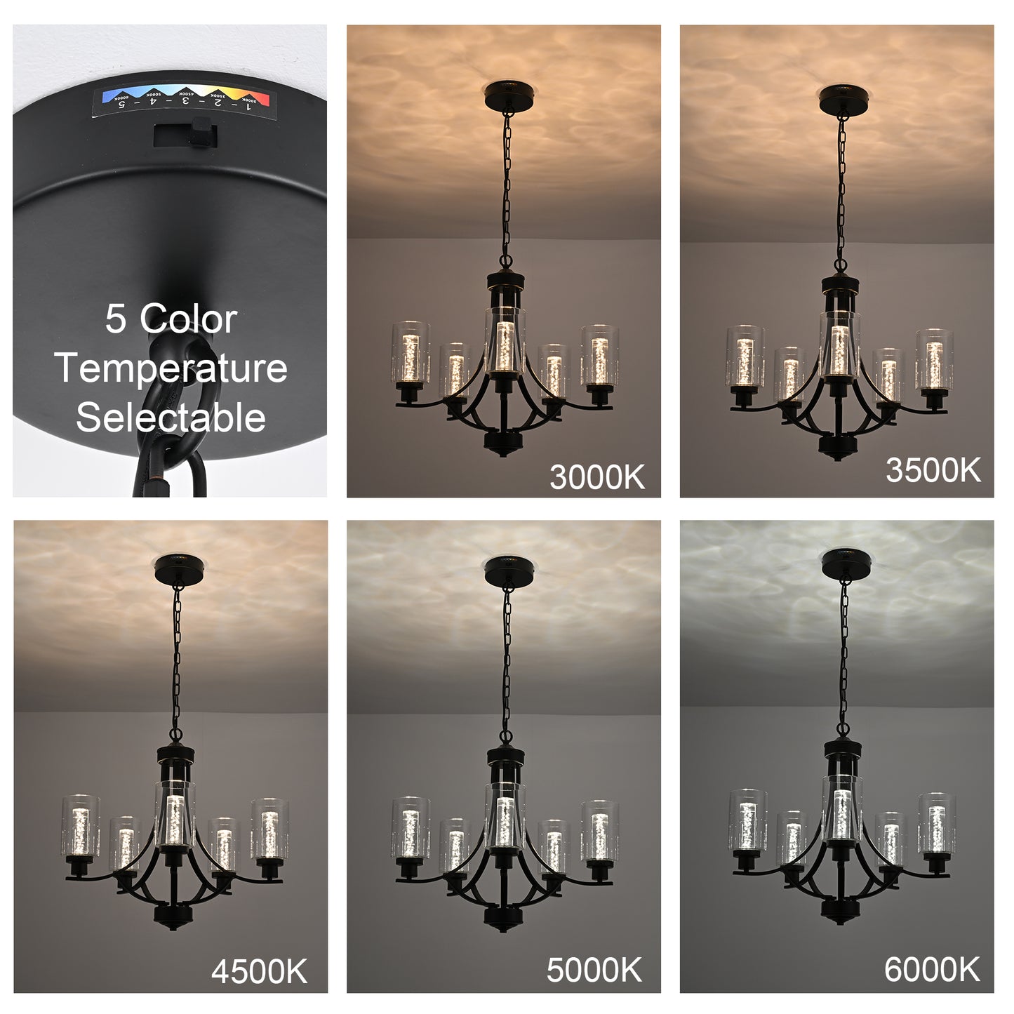 Melucee Reid Pendant Light with Clear Glass Shade, Built-in LED Chips, 5CCT Adjustable