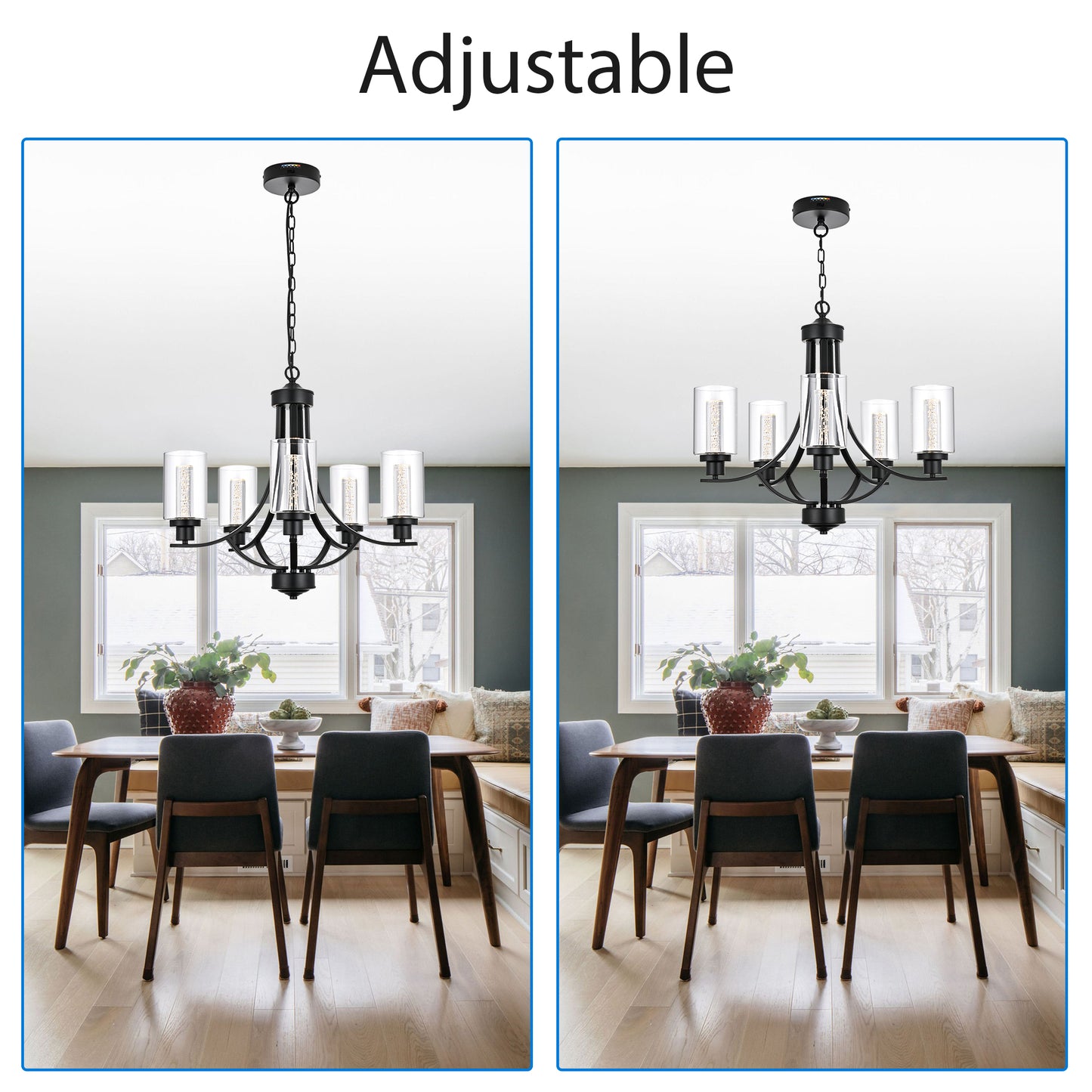 Melucee Reid Pendant Light with Clear Glass Shade, Built-in LED Chips, 5CCT Adjustable