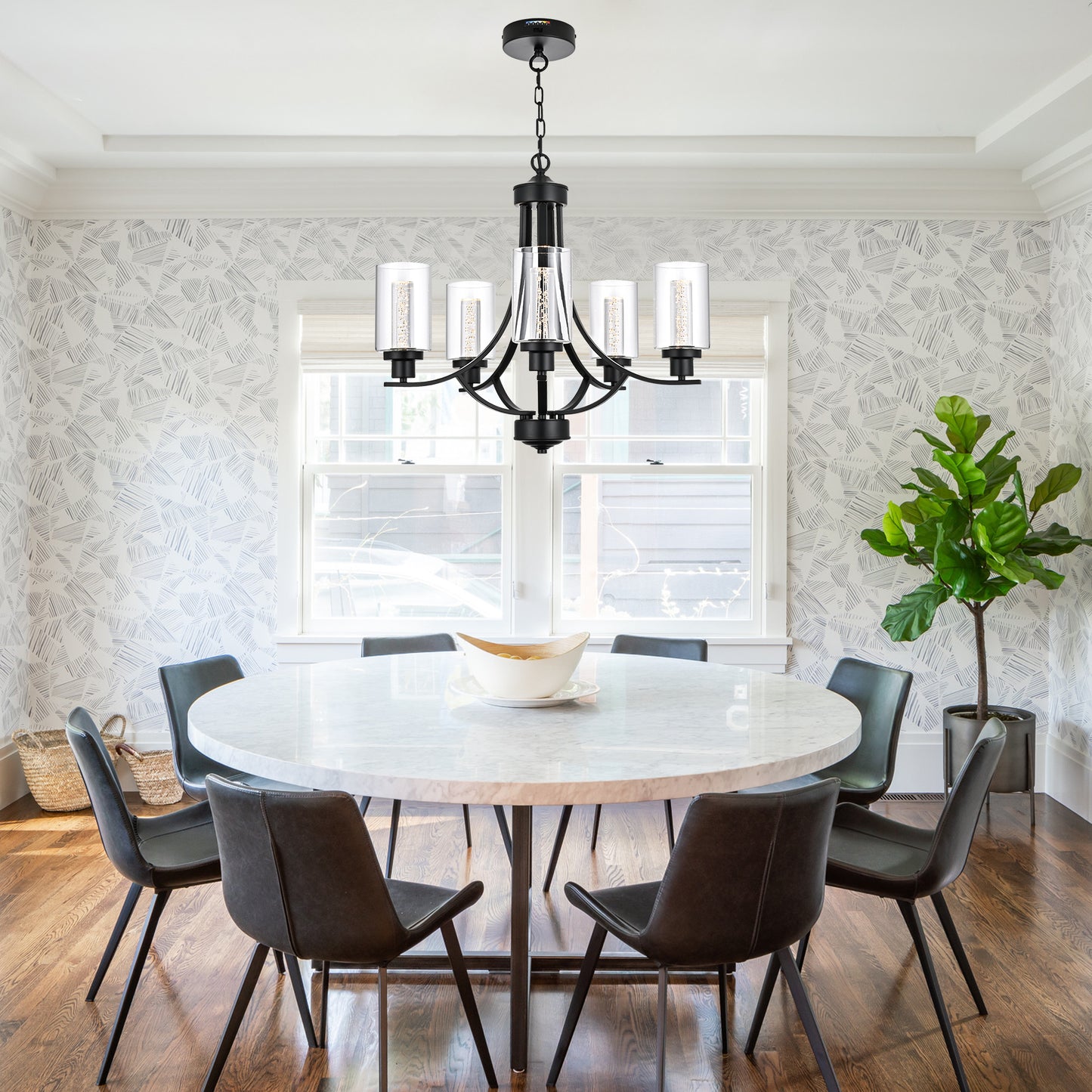 Melucee Reid Pendant Light with Clear Glass Shade, Built-in LED Chips, 5CCT Adjustable