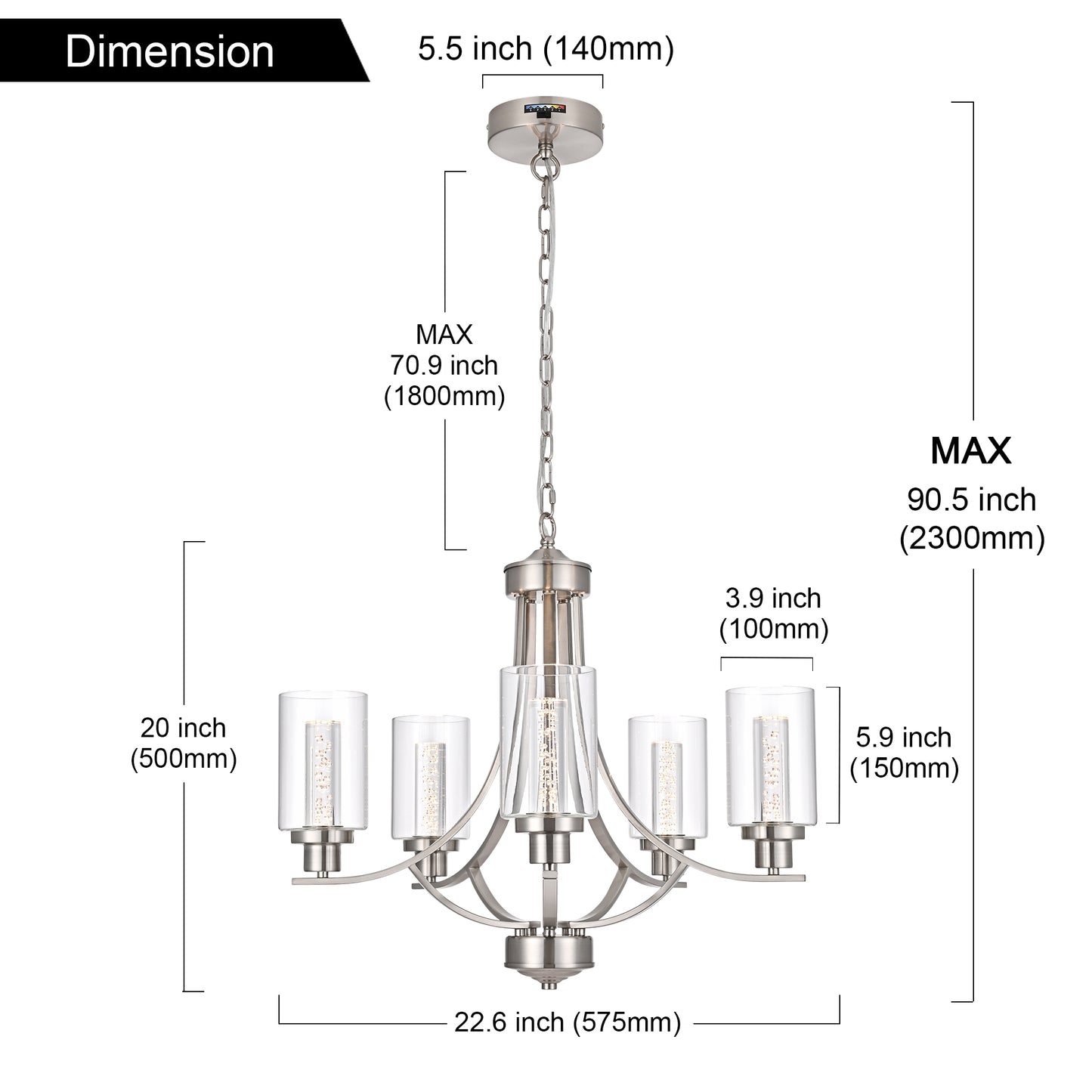 Melucee Reid Pendant Light with Clear Glass Shade, Built-in LED Chips, 5CCT Adjustable