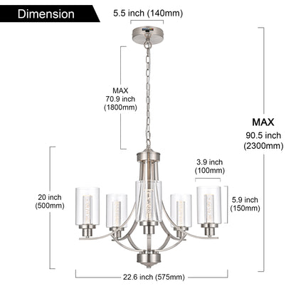 Melucee Reid Pendant Light with Clear Glass Shade, Built-in LED Chips, 5CCT Adjustable