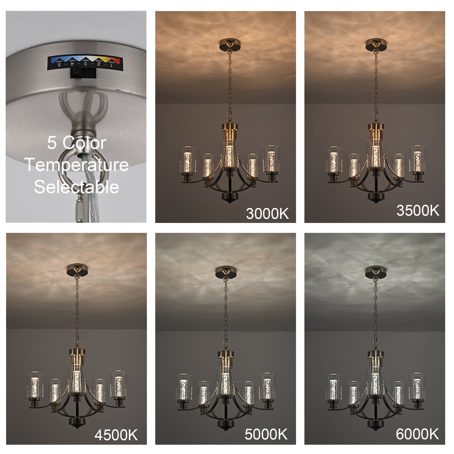 Melucee Reid Pendant Light with Clear Glass Shade, Built-in LED Chips, 5CCT Adjustable