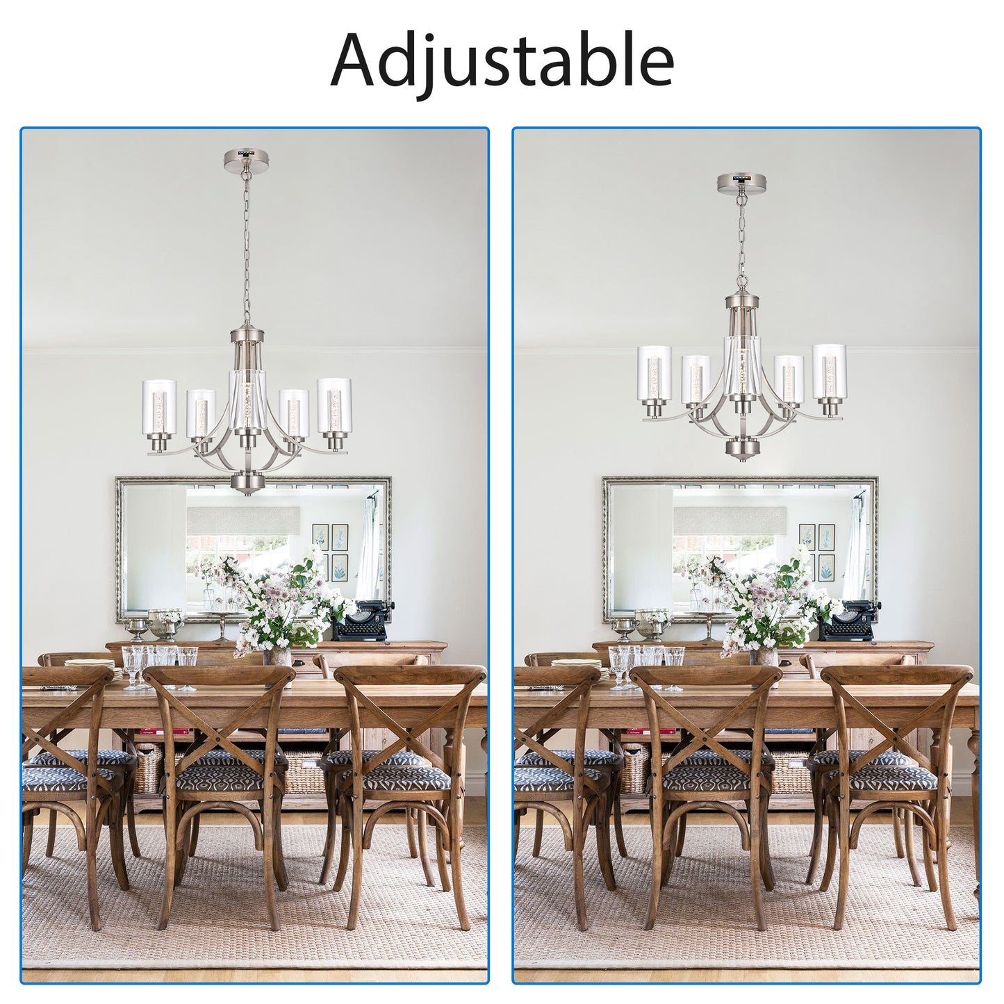 Melucee Reid Pendant Light with Clear Glass Shade, Built-in LED Chips, 5CCT Adjustable