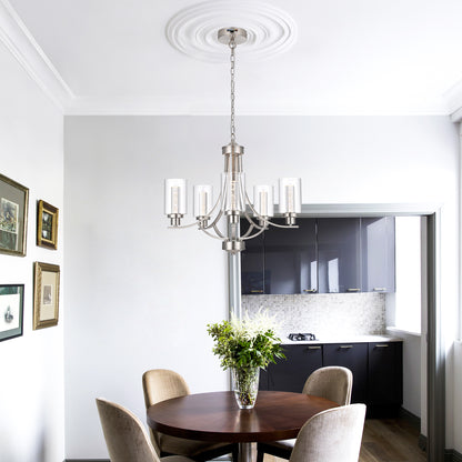 Melucee Reid Pendant Light with Clear Glass Shade, Built-in LED Chips, 5CCT Adjustable