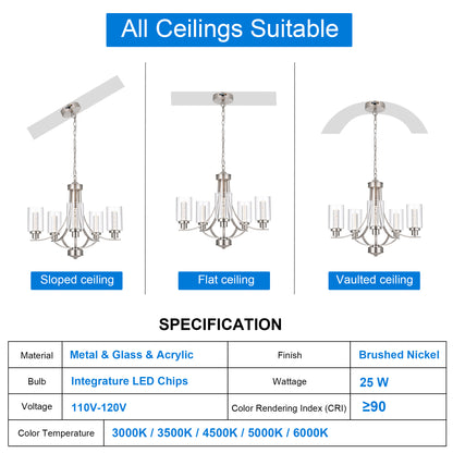 Melucee Reid Pendant Light with Clear Glass Shade, Built-in LED Chips, 5CCT Adjustable
