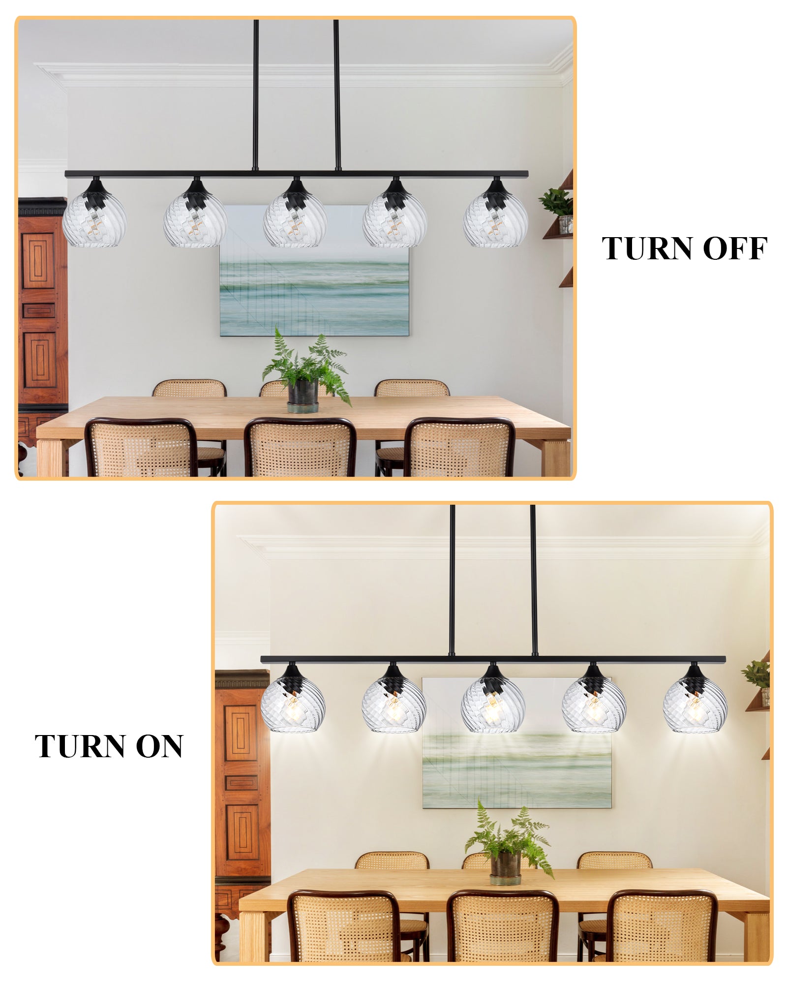 Kitchen Island Light Fixtures, Matte Black Pendant Hanging Lighting with Clear Globe Glass Shades E26 Socket, Modern Ceiling Chandelier for Pool Table Dining Room