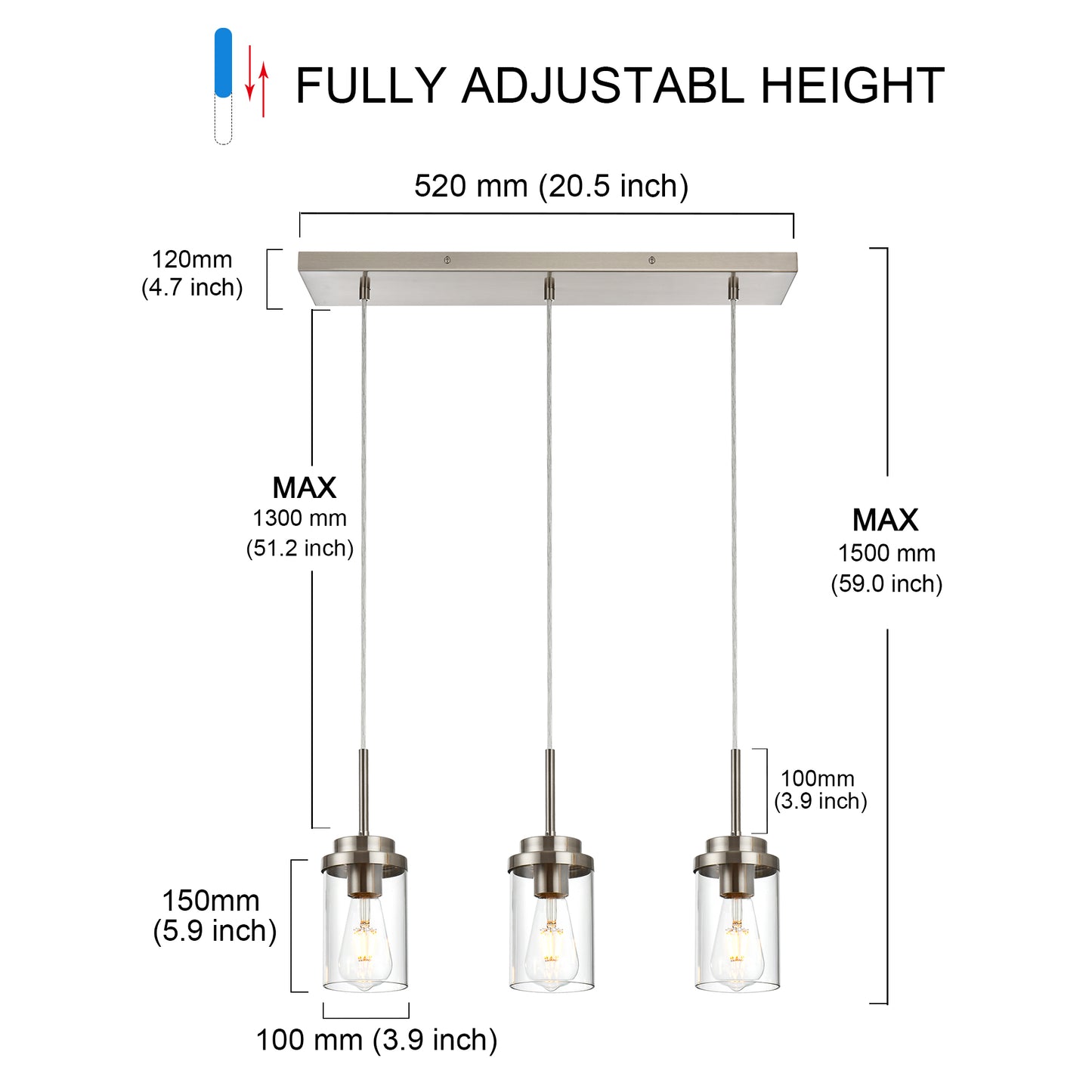 Melucee Collin Linear Kitchen Island Lighting Modern Pendant Light