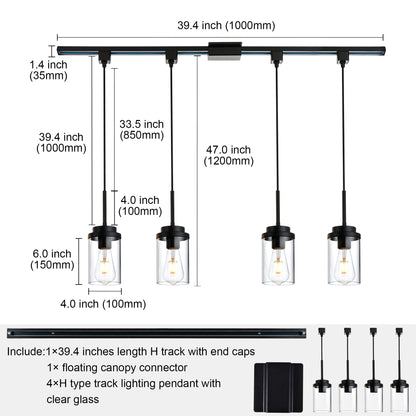 Melucee Edgar H-type Track Pendant Lights 4packs