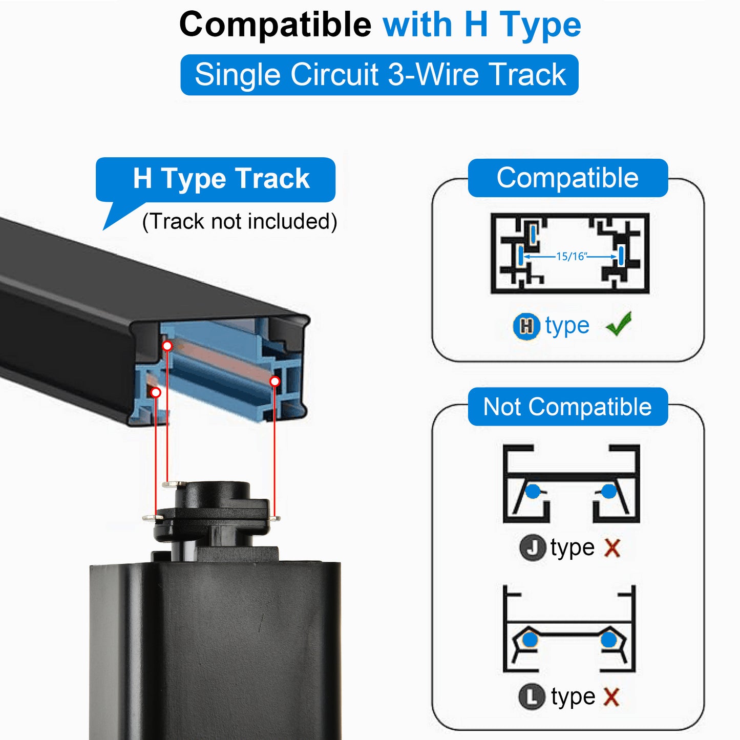 Melucee Edgar H-type Track Pendant Lights 4packs