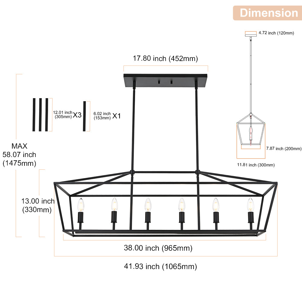 Rustic Chandelier for Dining Room, 32-Inches Width Pendant Lighting for Kitchen Island