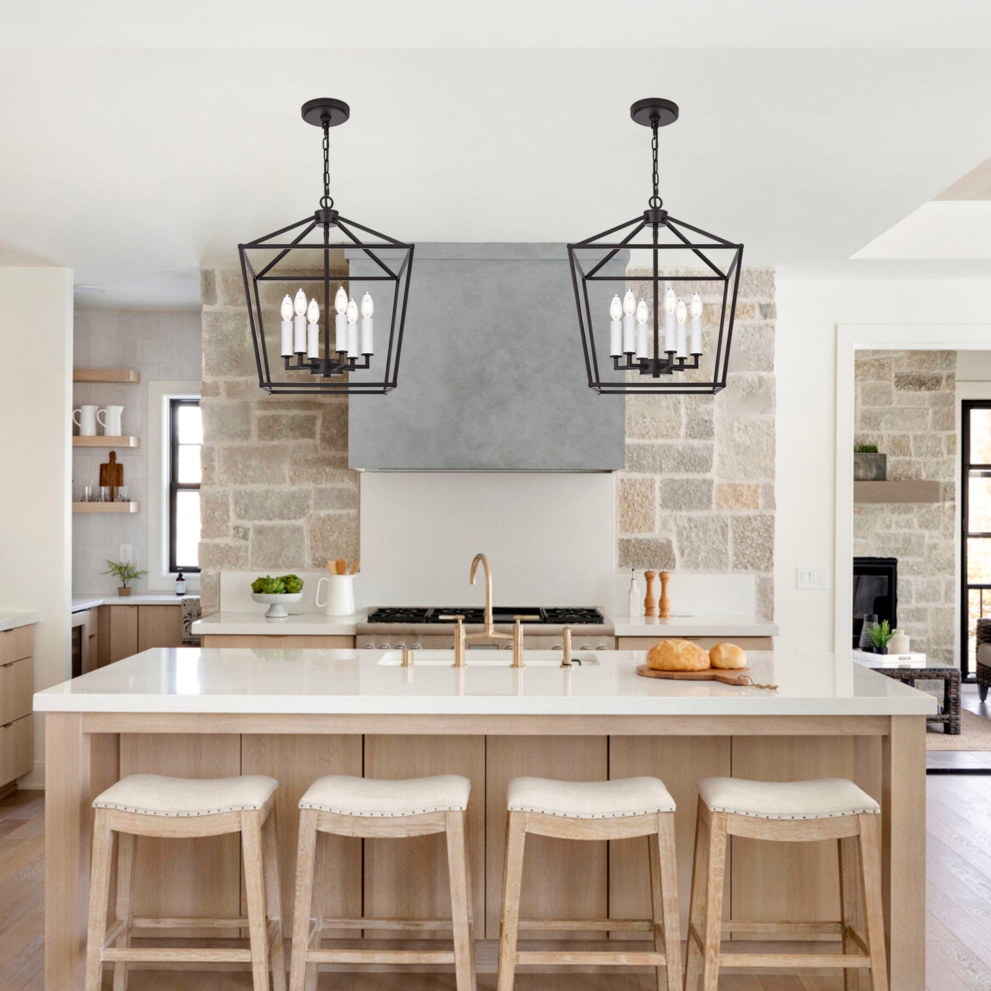 Melucee Joel Farmhouse Chandeliers, Island Lights for Kitchen E12
