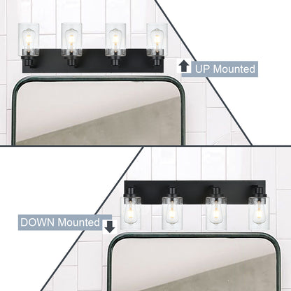 Bathroom Vanity Light Fixtures 4-Lights Seeded Glass Cylinder Shade Modern Farmhouse Wall Sconce Lighting Bath Vanity Lights Over Mirror