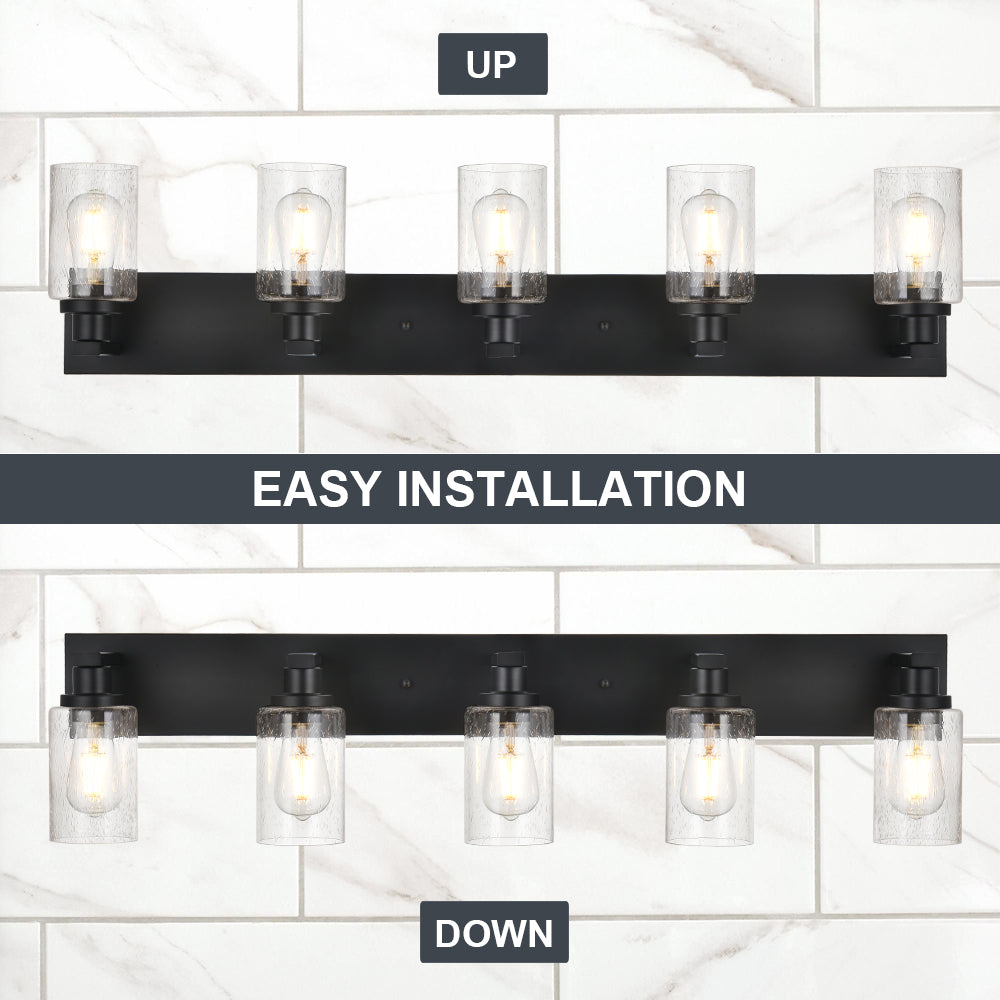 Bathroom Vanity Light Fixtures 5-Lights Seeded Glass Cylinder Shade Modern Farmhouse Wall Sconce Lighting Bath Vanity Lights Over Mirror
