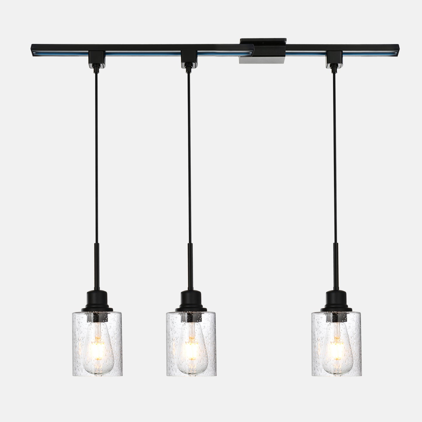 Flexible 3-Pack Track Lighting Ceiling Dimmable Black Metal Pendant Lights with Clear Glass Shades Adjustable Vintage Industrial Fixture for Kitchen, Living Room & Dining(tails included)