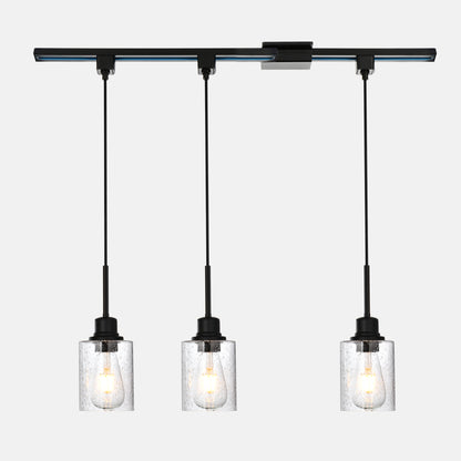 Flexible 3-Pack Track Lighting Ceiling Dimmable Black Metal Pendant Lights with Clear Glass Shades Adjustable Vintage Industrial Fixture for Kitchen, Living Room & Dining(tails included)