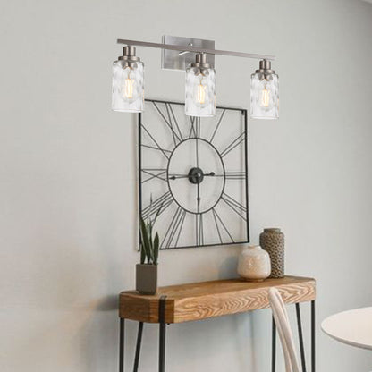 3-Light Bathroom Lights Modern Vanity Lights Brushed Nickel Finish with Hammered Glass Shade, Industrial Wall Light Fixture for Bedroom Living Room Kitchen