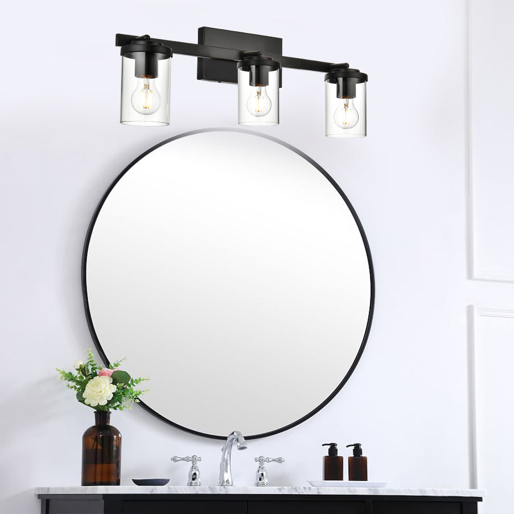 Black Adjustable Track Light Fixture – Modern 3-light Clear Glass Shade Vanity Track Lights with Flexible Heads Wall Mounted