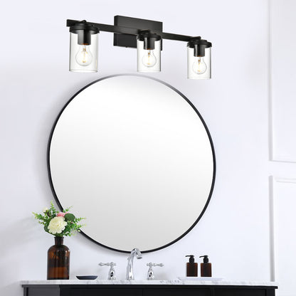 Black Adjustable Track Light Fixture – Modern 3-light Clear Glass Shade Vanity Track Lights with Flexible Heads Wall Mounted