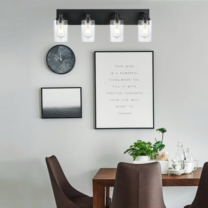 Bathroom Vanity Light Fixtures 4-Lights Seeded Glass Cylinder Shade Modern Farmhouse Wall Sconce Lighting Bath Vanity Lights Over Mirror
