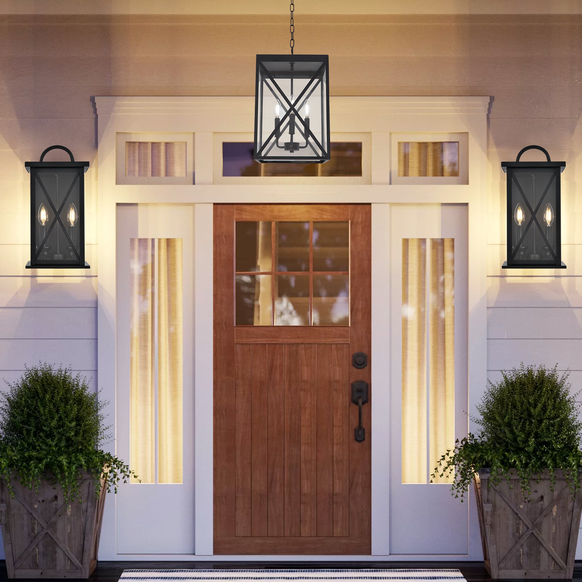 2-Light Exterior Light Fixtures Outdoor Wall Lantern Wall Mount in Black Finish Waterproof Wall Sconce with Clear Glass for Porch Front Door Patio Yard Garage