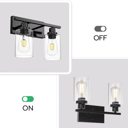 2-Light Black Wall Sconce Industrial Vintage with Clear Glass Shade and Metal Base, Bathroom Vanity Lights Hallway Light Fixture Sconces Wall Lighting
