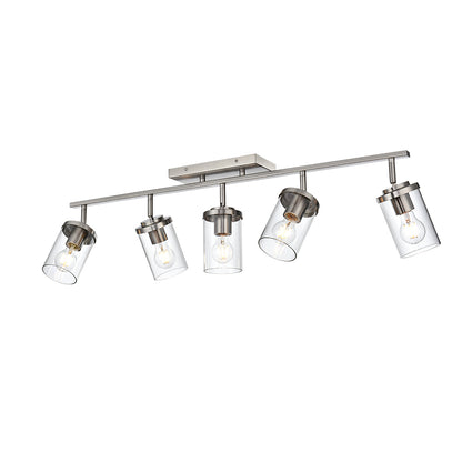 Brushed Nickel Adjustable Track Light Fixture – Modern 5-light Clear Glass Shade Vanity Track Lights with Flexible Heads Wall Mounted