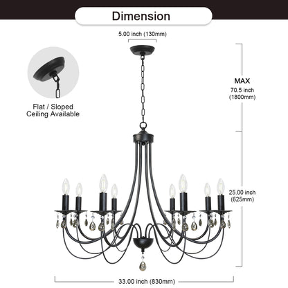 Crystal Chandeliers 8 Lights Black Chandelier Mid Century Ceiling Lighting Dining Room Light Fixtures Elegant Pendant Lighting for Dining Room