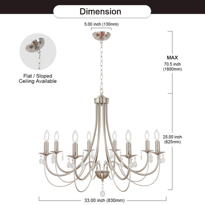 Crystal Chandeliers 8 Lights Brushed Nickel Chandelier Mid Century Ceiling Lighting Dining Room Light Fixtures Elegant Pendant Lighting for Dining Room