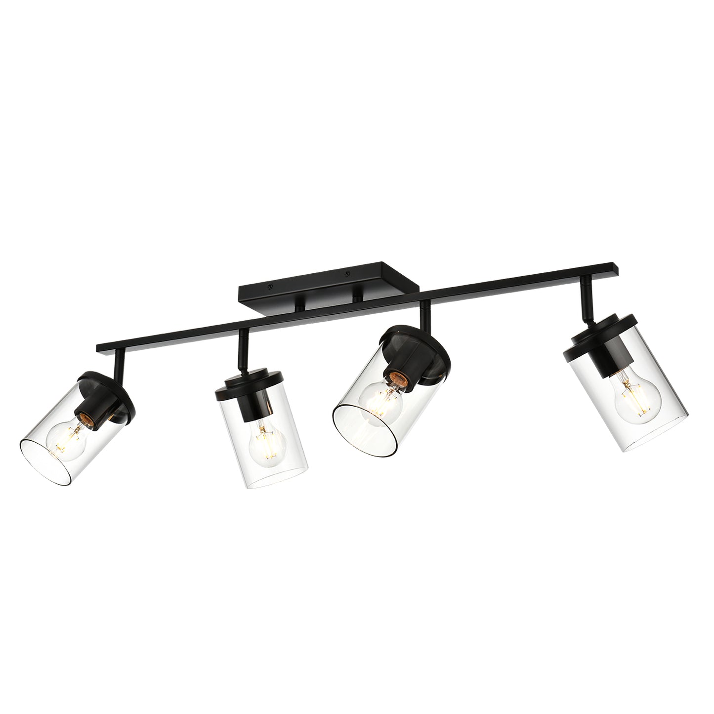 Black Adjustable Track Light Fixture – Modern 4-light Clear Glass Shade Vanity Track Lights with Flexible Heads Wall Mounted