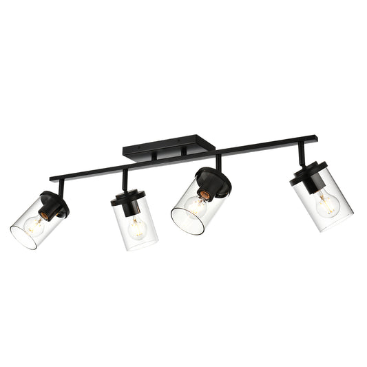 Black Adjustable Track Light Fixture – Modern 4-light Clear Glass Shade Vanity Track Lights with Flexible Heads Wall Mounted