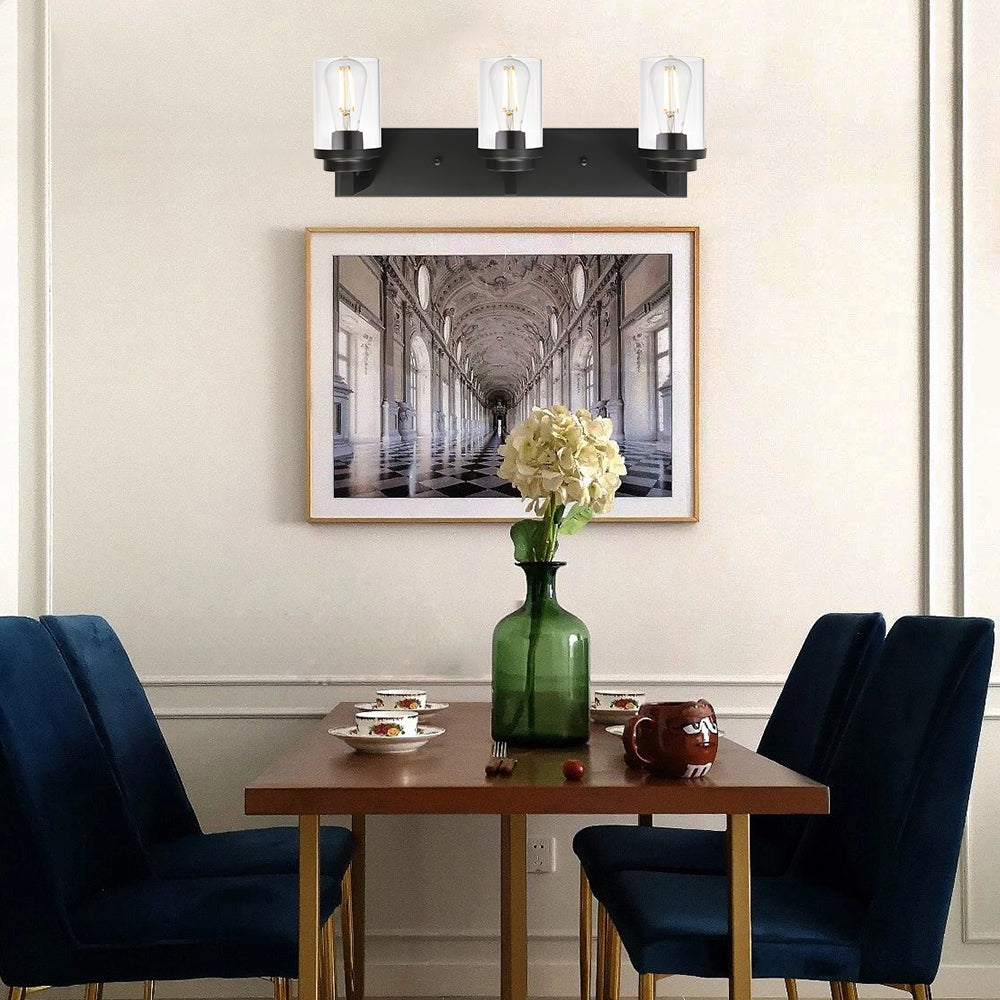Vintage Bathroom Lighting Fixtures Over Mirror, 3-Light Modern Vanity Lights Black Finish Industrial Wall Sconce with Clear Glass Shade