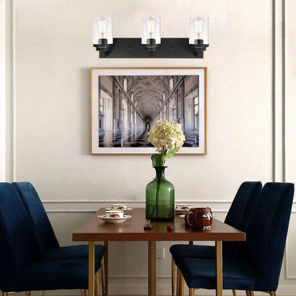 Vintage Bathroom Lighting Fixtures Over Mirror, 3-Light Modern Vanity Lights Black Finish Industrial Wall Sconce with Clear Glass Shade