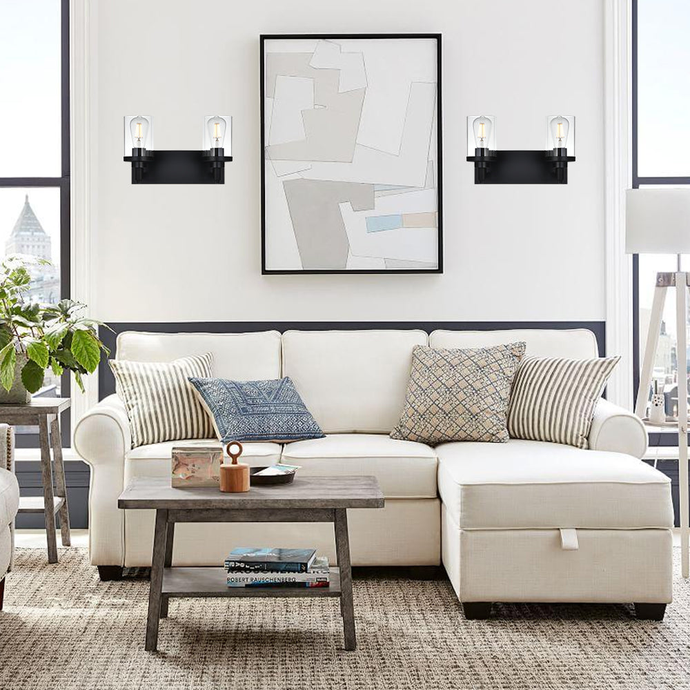 2 Light Bathroom Light Fixtures,Vintage Wall Vanity Light Metal Wall Mount Lamp with Clear Glass in Black Finish Wall Sconces Lighting for Powder Room, Hallway, Kitchen, Mirror, Laundry Room