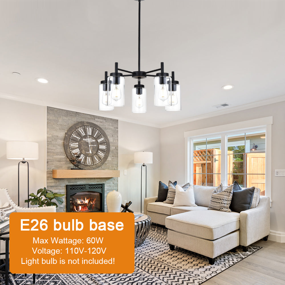 Contemporary 5-Light Large Chandeliers Oil Rubbed Bronze Modern Lighting Fixtures Hanging Clear Glass Shades Pendant Lighting for Dining Room Living Room Kitchen