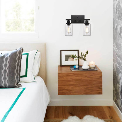 2-Light Black Wall Sconce Industrial Vintage with Clear Glass Shade and Metal Base, Bathroom Vanity Lights Hallway Light Fixture Sconces Wall Lighting