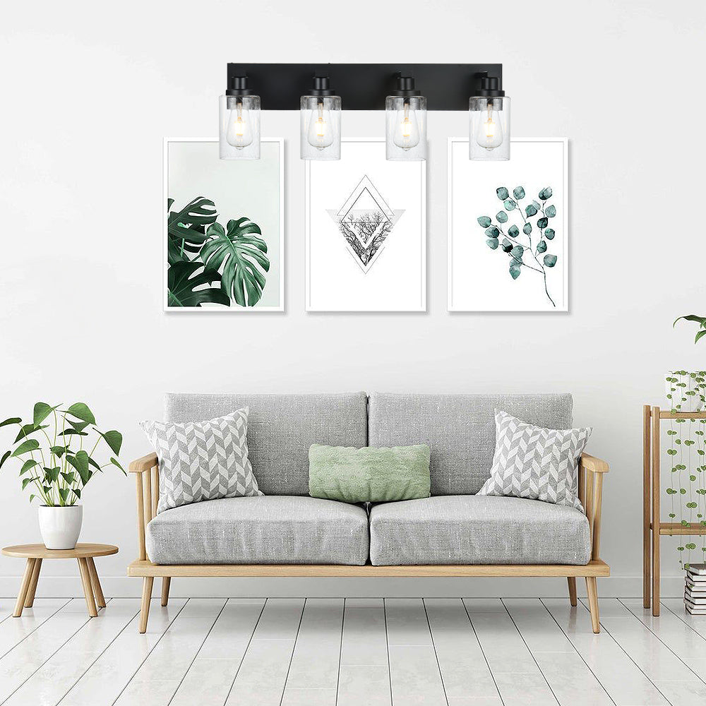 Bathroom Vanity Light Fixtures 4-Lights Seeded Glass Cylinder Shade Modern Farmhouse Wall Sconce Lighting Bath Vanity Lights Over Mirror