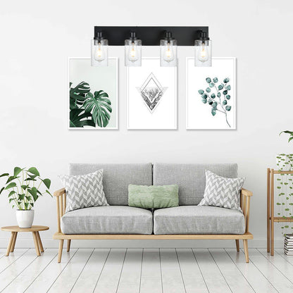 Bathroom Vanity Light Fixtures 4-Lights Seeded Glass Cylinder Shade Modern Farmhouse Wall Sconce Lighting Bath Vanity Lights Over Mirror