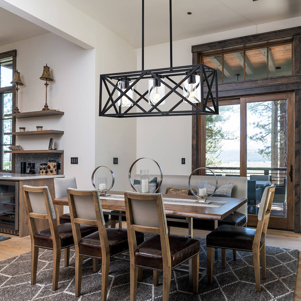 3-Lights Black Kitchen Island Pendant Lighting, Contemporary Dining Room Chandelier with Clear Glass Shades for Overtable Living Room