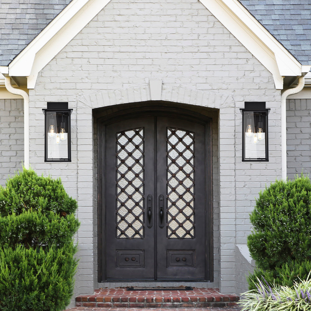 3-Lights Outdoor Wall Light Fixtures, Black Outdoor Wall Sconce Lantern Lighting with Clear Glass Shade, Exterior Wall Mount Lights for for Porch Garage Hallway
